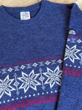 Vintage 80s Nordic Snowflake Wool Sweater Made USA Ski Lodge L